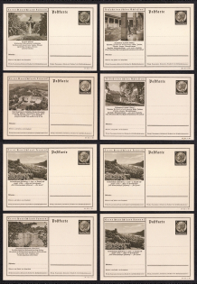 1938 Hindenburg, Third Reich, Germany, 8 Postal Cards