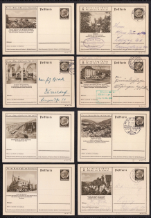 1938 Hindenburg, Third Reich, Germany, 8 Postal Cards