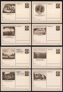 1938-39 Hindenburg, Third Reich, Germany, 8 Postal Cards