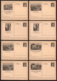 1942 Hitler, Third Reich, Germany, 8 Postal Cards