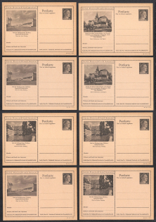 1942 Hitler, Third Reich, Germany, 8 Postal Cards