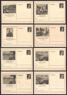 1942 Hitler, Third Reich, Germany, 8 Postal Cards
