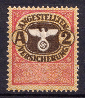 'A2' Employee Medical Insurance Stamp, Revenue, Swastika, Third Reich, Nazi Germany