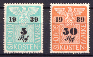 1939 Fiscal, Court Costs Stamps, Revenue, Swastika, Third Reich Propaganda, Nazi Germany (MNH)