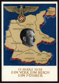 1938 The Anschluss Plebiscite, Depicts a Combined Germany and Austria, Third Reich, Germany, Postal Card