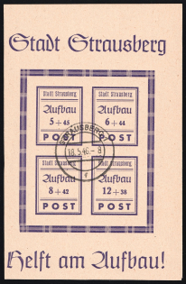 1946 Strausberg (Berlin), Germany Local Post, Souvenir Sheet (Mi. Bl. 1 I, Strausberg Postmark)