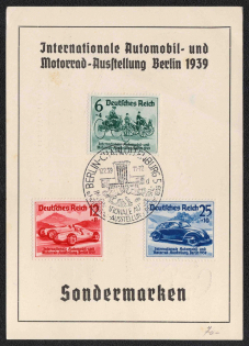1939 The International Automobile and Motorcycle Exhibition, Third Reich, Germany, Souvenir Card (Special Cancellation Berlin - Charlottenburg)