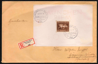 1936 Third Reich, Germany, Registered Cover from Goppingen to Munich (Mi. Bl. 4 X, Special Cancellations, CV $70)