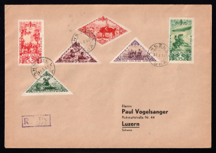 1937 (12 Mar) Tannu Tuva Registered cover from Kizil to Luzern (Switzerland), franked with 1936 5k, 15k, 25k, and airmail 10k, 50k, 75k