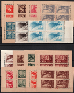 Romania, France, Europe, Stock of Cinderellas, Non-Postal Stamps, Labels, Advertising, Charity, Propaganda, Blocks of Four (#212)