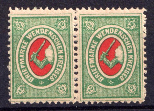 1875 2k Wenden, Livonia, Russian Empire, Russia, Pair (Kr. 10, Sc. L8, Brown paper, CV $80, MNH)