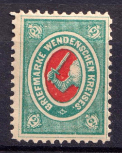 1875 2k Wenden, Livonia, Russian Empire, Russia (Kr. 10a, Sc. L8, Blue Green, CV $30)
