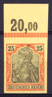 1902 25pf German Empire, Germany (Mi. 73 U, Margin, Control Number '20.00', Signed, CV $650, MNH)