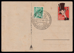 1948 (12 Dec) Cartoon Caricature Postcard, Military Field Post Mail, Germany Propaganda (Special Cancellation)