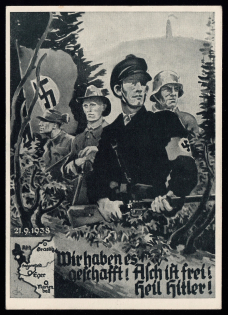 1938 (30 Sept) 'We made it!..', Postcard to Karlsbad, Third Reich Propaganda, Nazi Germany