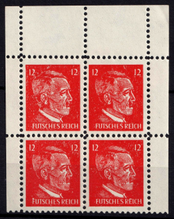 12pf United States US Anti-Germany Propaganda, Hitler-Skull, Block of Four (Private Issue, MNH)