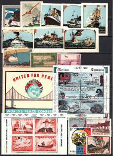 France Navy, Ships Military, Stock of Cinderellas, United States, Europe Non-Postal Stamps, Labels, Advertising, Charity, Propaganda, Full Sheets (#119B)