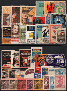 "Auto Show, Cars, Motocycles, Airplanes, United States, Germany"", Stock of Cinderellas, Non-Postal Stamps and Labels, Advertising, Charity, Propaganda (#209B)"