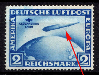 1930 2rm Airmail, Zeppelin 'Sudamerika Fahrt', Weimar Republic, Germany (Mi. 438 Y II, 'Moon' below the Center of the Airship, CV $800)