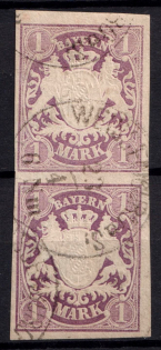 1874 1M Bavaria, Germany, Pair (Mi. 30 a, Canceled, CV $260)