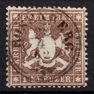 1861 1Kr Wurttemberg, Germany (Mi. 16 y b, Canceled, CV $420)