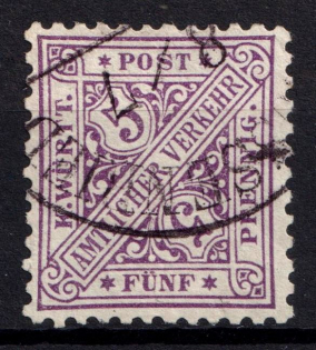 1881 5pf Wurttemberg, Germany, Official Stamp (Mi. 202 a, Signed, Bad Schussenried Postmark)