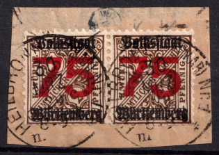 1919 75 on 3pf Wurttemberg, Germany, Official Stamps on piece (Mi. 271 X, Signed, Heilbronn Postmarks, CV $130)