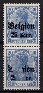 1916-18 25c Belgium, German Occupation, Germany, Pair (Mi. 18, Unprinted Overprint, MNH)