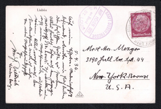 1936 (7 Apr) Germany Third Reich Sea Ship Mail, Postcard to New York, United States