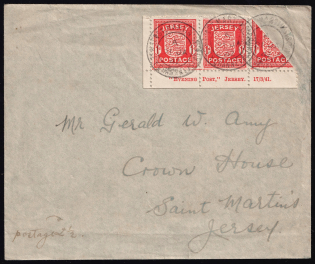 1942 1d Jersey, German Occupation, Germany, Strips on Cover and Covers Cuts (Sheet Inscription, Readable Postmarks, CV $300)