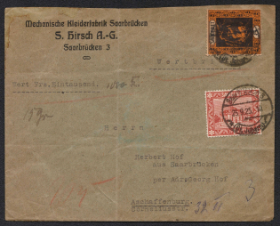 1925 (25 Sept) Saar, Germany, Business Cover to Aschaffenburg (with Wax Seals)