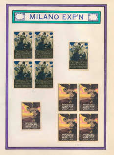 1907 Car Exhibition in Milan, Italy, Stock of Cinderellas, Non-Postal Stamps, Labels, Advertising, Charity, Propaganda, Blocks of Four (#656)