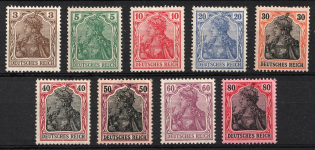 1915-19 German Empire, Germany (Mi. 84 II - 87 II, 89 II - 93 II, CV $20)