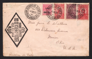 1931 (4 Aug) Brasil, Airmail 'Flighting Boat Do.-X' cover from Rio de Janeiro to Ohio (USA) via New York, with special handstamp of 1st flight