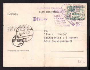 1935 (30 Aug) Poland, Balloon Airmail cover from Warsaw to Lodz with the special postmark and stamp