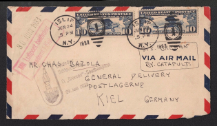 1933 (24 Jun) United States, Airmail by Catapult cover from New York to Kiel (Germany) via Bremen with special Bremen handstamp and red airmail handstamp