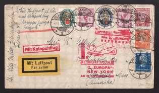 1930 (9 Sep) Germany, Airmail Catapult flight cover from Gelsenkirchen to New York (USA) with special handstamp to this flight