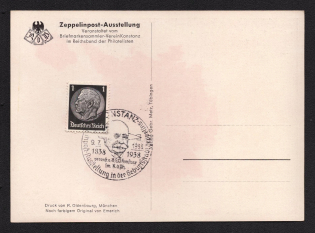 1938 (9 Jul) Germany, Third Reich Illustrated postcard to Zeppelin mail exhibition with the special postmark Konstanz