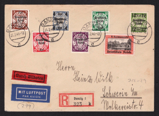 1940 (21 Feb) Germany, Third Reich Registered Express Airmail cover from Danzig to Schwerin, CV $160
