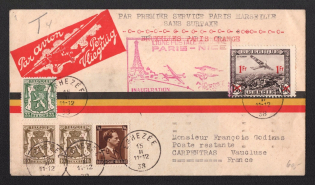 1938 (15 Nov) Belgium Airmail cover from Eghezee to Carpentras (France) via Paris, 1st flight Paris - Nice