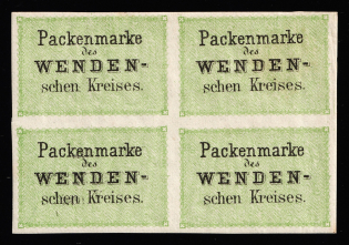 1880 4k Wenden, Livonia, Russian Empire, Russia, Block of Four (Kr. 3 NDI, Sc. L3, Official Reprint, CV $300)
