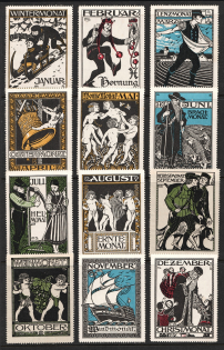 Calendar Set, Germany, Stock of Rare Cinderellas, Non-postal Stamps, Labels, Advertising, Charity, Propaganda