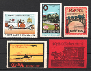 Car, Trains, Airhip, Ship, Germany, Stock of Rare Cinderellas, Non-postal Stamps, Labels, Advertising, Charity, Propaganda