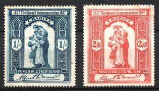 1897 In Memory of Queen Victoria, Prince of Wales's Hospital Fund for London, Great Britain, Stock of Cinderellas, Non-Postal Stamps, Labels, Advertising, Charity, Propaganda