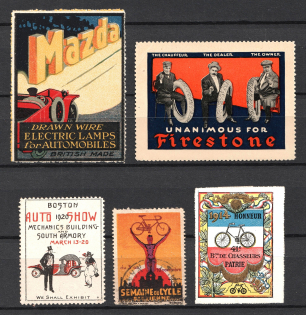 Autoshow, Bike Week, Germany, USA, France, Stock of Cinderellas, Non-Postal Stamps, Labels, Advertising, Charity, Propaganda