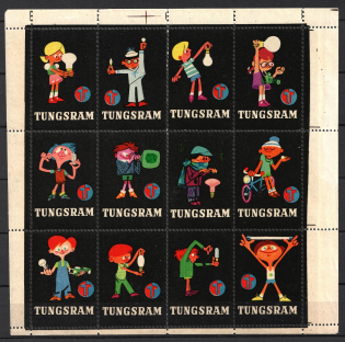 Tungsram Manufacturing Company, Hungary, Stock of Cinderellas, Non-Postal Stamps, Labels, Advertising, Charity, Propaganda, Full Sheet (MNH)