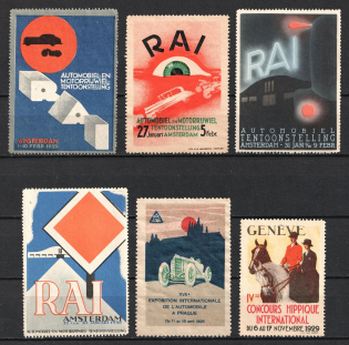 Automobile and Motorcycle Exhibition, Horse Riding Competition, Netherlands, Stock of Cinderellas, Non-Postal Stamps, Labels, Advertising, Charity, Propaganda
