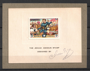 Jehudi Ashmun, American Religious Leader, Founder of the Colony of Liberia, United States, Stock of Cinderellas, Non-Postal Stamps, Labels, Advertising, Charity, Propaganda, Stamp with Signature