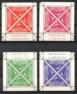 1945 Free Bazaar Day, Sweden, Stock of Cinderellas, Non-Postal Stamps, Labels, Advertising, Charity, Propaganda, Blocks (MNH)