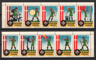 Scouts, Denmark, Stock of Cinderellas, Non-Postal Stamps, Labels, Advertising, Charity, Propaganda, Strips (MNH)